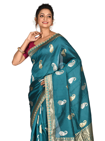 Buy GIA Nauvaari saree Cotton silk, Morpankhi color, Shahi Peshvai ( Morpankhi) at Amazon.in